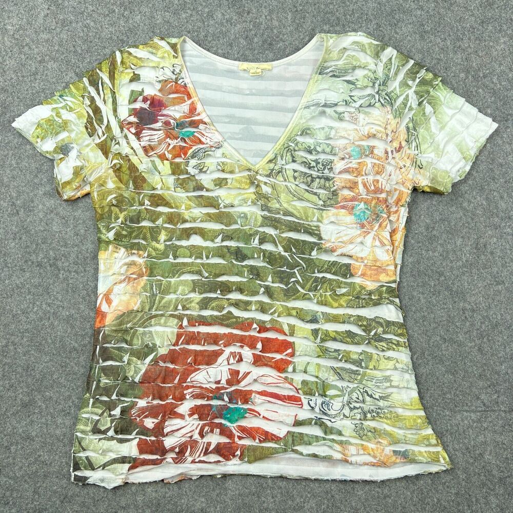 Brina & Em Shirt Womens Extra Large Floral Ruffle Short Sleeve V Neck Tee USA‎
